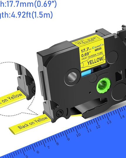 3 Pack Compatible for Brother Ptouch HSe-641 HSe641 HS-641 HS641 17.7mm Black on Yellow Heat Shrink Tube Tape use in PT-D400 PT-D600 PT-E300 PT-E500 P710BT Label Maker (0.69''x 4.92ft)
