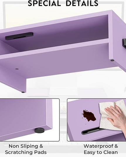 BONTEC Wooden Monitor Stand Riser, 2-Tier Desk Shelf with Storage Organizer, Ergonomic Computer Stand with Cable Management, Cellphone Holder, Purple, 16.5 Inch
