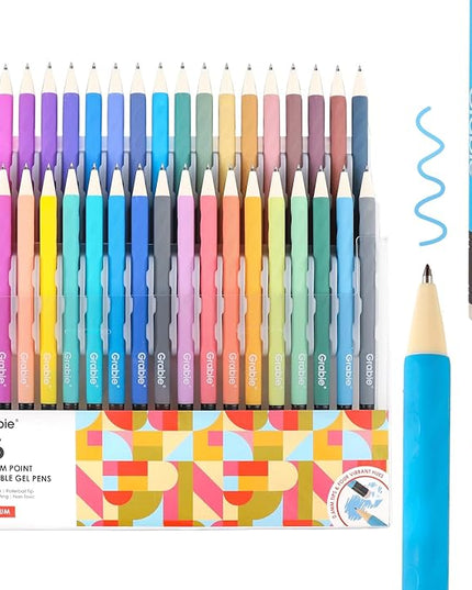 Grabie Erasable Gel Pens, 36 Colors Erasable Pens, Make Mistakes Disappear Colored Pens, Assorted Color Inks for Drawing Writing Planner,Gel Pens for Coloring, Set of 36