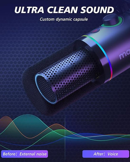 MAONO XLR/USB Dynamic Microphone Kit, RGB Podcast Mic with Software, Mute, Gain Knob, Volume Control, Boom Arm for Streaming, Gaming, Voice-Over, Recording-PD200XS Black