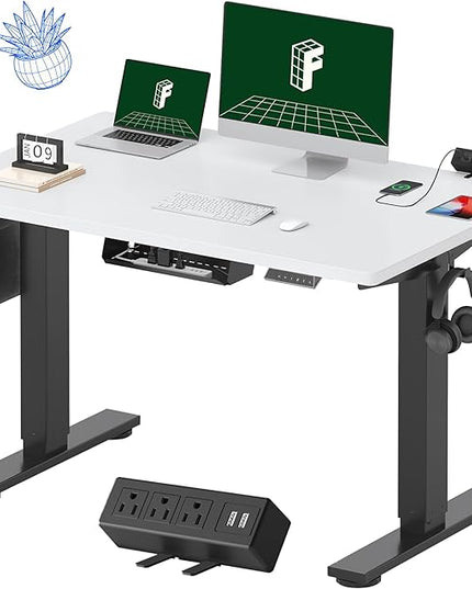 FLEXISPOT EN2 Whole-Piece Standing Desk with Clamp Power Strip, 48 x 30 Electric Stand Up Height Adjustable Desk with Cable Management (Black Frame + 48" White Top, 2 Packages)