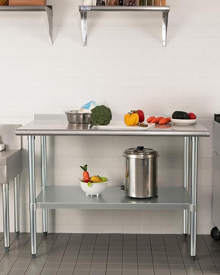 HARDURA Stainless Steel Table Prep & Work Table 24 x 48 Inches NSF Heavy Duty Commercial with Undershelf and Backsplash for Restaurant Kitchen Home and Hotel
