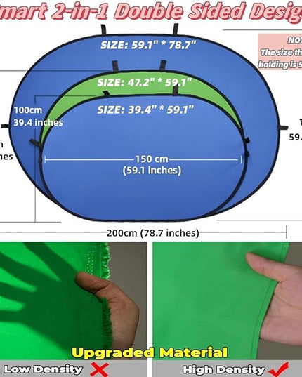 Blue Green Screen Backdrop Double Sided Collapsible Greenscreen Backdrop with Carrying Bag,Portable Pop Up Green Screen Background for Streaming Webcam (Blue & Green, 47.2 * 59.1")
