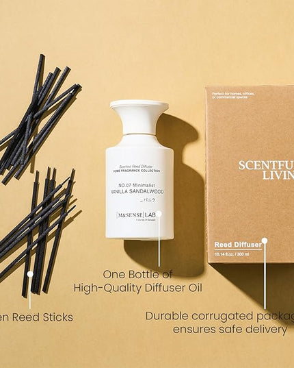 M&SENSE Reed Diffuser Set, 10.14 fl oz Large Reed Diffuser, Vanilla Sandalwood Scented with Natural Essential Oils, Long Lasting with 7 Sticks, Non-Toxic Home Fragrance Reed Diffuser for Bedroom