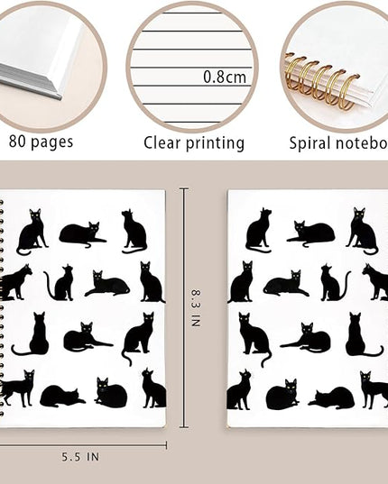 Cat Notebook, Cat Journal - Cat Gift Journal, Black Cat Spiral Notebook, Black Cat Gifts, Cat Notepad, Cat Stationary, College Ruled Spiral Notebook 80 Sheets -160 Pages 5.5x8.3 Inch