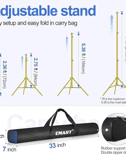 EMART Backdrop Stand 10x7ft(WxH) Photo Studio Adjustable Background Stand Support kit with 2 Crossbars, 8 Clamps, 2 Sandbags and Carry Bag for Parties, Events Decoration, Wedding -Titanium Gold