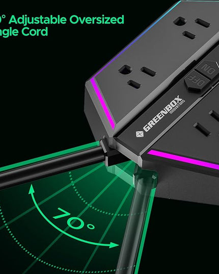 4000J Surge Protector Power Strip with USB Ports, 6 Outlet Power Strip with RGB Lights and PD 20W Fast Charging, Wide-Spaced Outlet Perfect for e-Sports, Game PC, Home and Offices