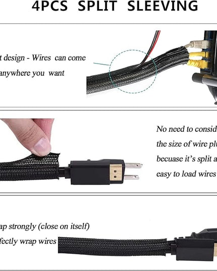 N NOROCME 192 PCS Cable Management Kit 4 Wire Organizer Sleeve,11 Cable Holder,35Cord Clips 10+2 Roll Cable Organizer Straps and 100 Fastening Cable Ties for Computer TV Under Desk, black,clear