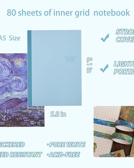 Scrapbooking Supplies Kit Plus 480Pcs, Vintage Van Gogh Oil Painting Aesthetic Scrapbook Kit for Bullet Junk Journal, DIY Journaling Supplies, Stationery, A5 Grid Notebook, Craft Gift Kid Girl