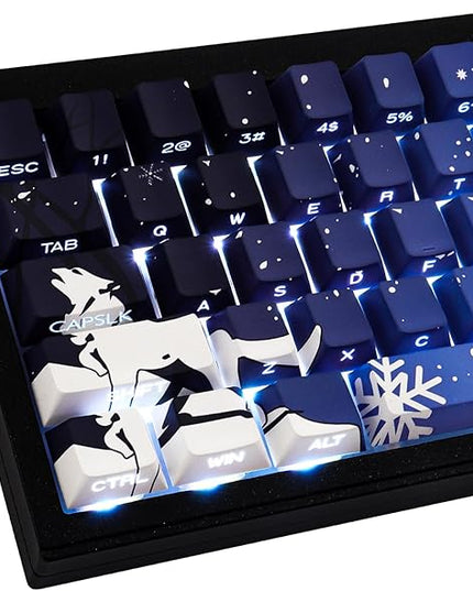 Sunzit Keycaps - Side Print Keycaps 75 Percent, Shine Through Custom Key caps, Japanese PBT Keycap Set Dye Sub, Double Shot, 131 Keys Cherry Profile Keyboard Keycap for Mechanical Keyboard, Snow Wolf