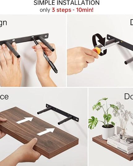BAYKA Floating Shelves for Wall, Wall Mounted Rustic Wood Shelves for Bathroom, Bedroom, Living Room, Kitchen,Small Hanging Shelf for Books/Storage/Room Decor (Walnut-Like, Set of 3, 15.7in)