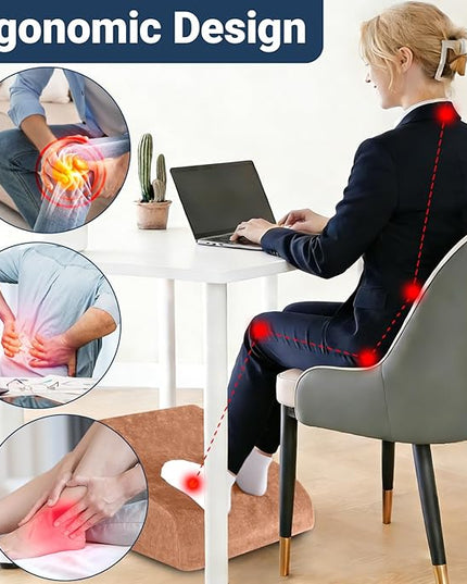 Foot Rest for Under Desk at Work, Ergonomic Under Desk Footrest with Washable Cover for Office, Home & Gaming Leg Elevation Pillow Brown