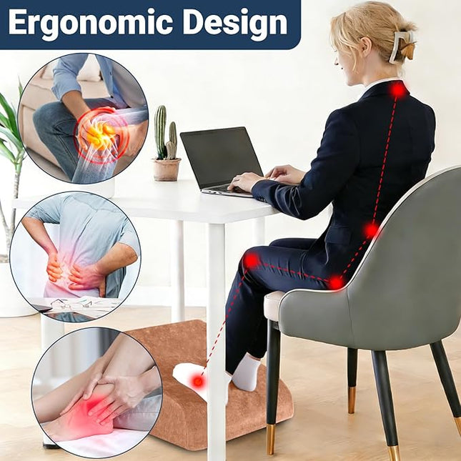 Foot Rest for Under Desk at Work, Ergonomic Under Desk Footrest with Washable Cover for Office, Home & Gaming Leg Elevation Pillow Brown