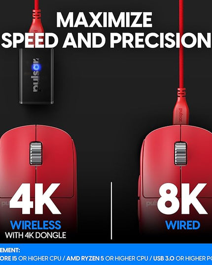 Pulsar Gaming Gears - X2H eS Wireless Gaming Mouse, Limited Edition, Symmetrical, Optical Switch, OLED Display, Driverless, PAW3395 Sensor, 100H Battery, 4K dongle Included (Medium, Red)