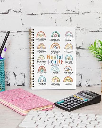 dvhdajed Boho Rainbow Mental Health Spiral Notebook, Mental Health Therapy Journaling Notebooks, Self Care Journal Notebooks for Women psychologist, Boho Therapy Office School Supplies Gifts, 5.5x8.3