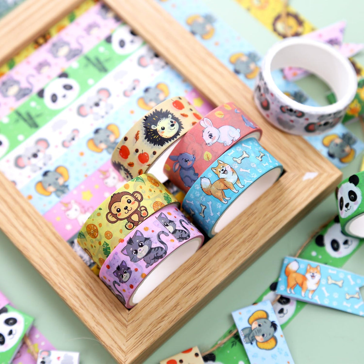 NIKOMIE Cute Washi Tape Set, 12 Rolls Kawaii Animal Decorative Tape Cartoon Forest Masking Tape for Journaling Supplies, Junk Journal, Scrapbooking, DIY Arts & Crafts, Gift Wrapping