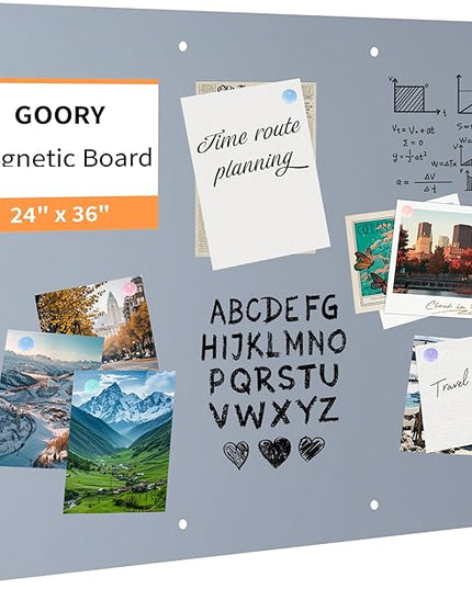 GOORY Magnetic Wall Board - 24" x 36" - Memo & Vision Bulletin Board for Home, Office and Classroom - Pre-drilled Mounting Screws Large Frameless Magnet Silver Wall Board