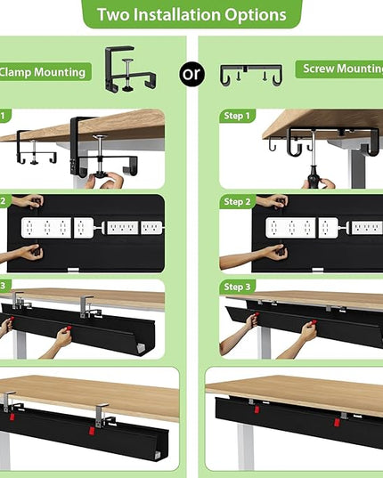 KEEGH Extra Large 48" Under Desk Cable Management Tray - Under Desk Cord Management - Clamp/Screw Mount - Support Upto 70lbs - Fabric Wire Management - Cable Raceways Tray Cord Hiders for Office/Home