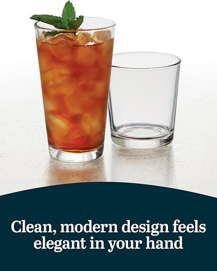 Libbey Flare Rocks, Glass Tumbler Set, Stylish Lead-Free Drinking Glasses Set of 16, Dishwasher-Safe Glass Cups Set for Daily Use and Parties