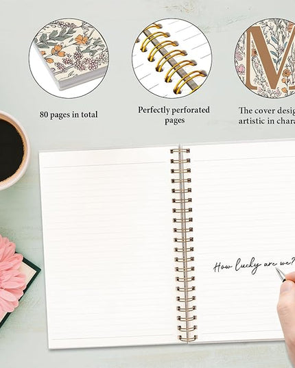 JXREQ Vintage Boho Floral Personalized Notebook, Initial Letter M Notebook Journal, Monogram Notebook, Monogrammed Gifts for Women, Boho Office Supplies, Flower Spiral Notebook 5.5x8.3