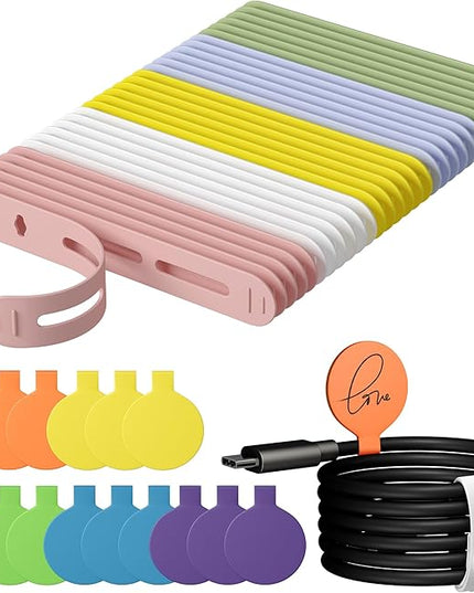 45Pcs Nearockle Cable Labels and Silicone Cable Ties Value Cable Management Set, 30 Cable Ties+15 Cord Labels for Electronics, Travel Home Office Desk Wire Organization(Multicolor)