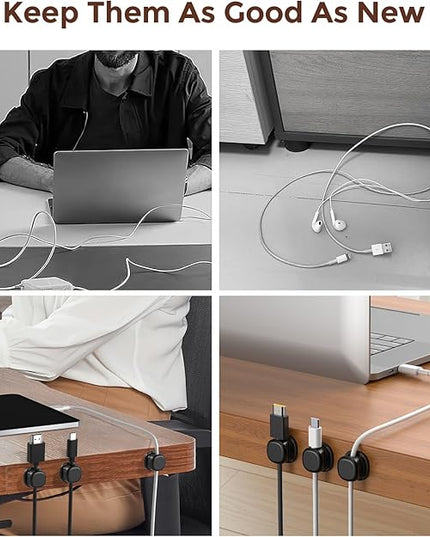 AhaStyle Spring Cable Organizer [1s Lock] 6 Pack Cord Cable Holders Clips Strong Adhesive Cable Cord Keeper [Smooth Adjustable] Hide Wire Cord Organizer for Nightstand Kitchen Car Office (Black)