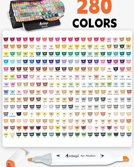 YHC 280 Colors Alcohol Markers for Artists, Free APP for Coloring, Dual Tips Alcohol-Based Markers for Drawing,Painting and Sketching, Great Gift Idea for Adults