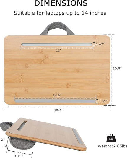 SUMISKY Portable Laptop Desk with Cushion and Phone Holder Bamboo Laptop Stand for Sofa Fits Up to 14 Inches