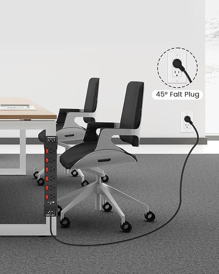 Heavy Duty Power Strip,6 Outlets Metal Power Strip with Individual Switch & Cord Management,Mountable Surge Protector 1200J,15FT Extension Cord(Black,15 FT)