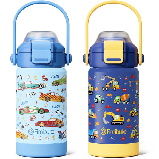 Fimibuke 14oz Kids Insulated Water Bottle with 2-in-1 Straw & Spout Lid
