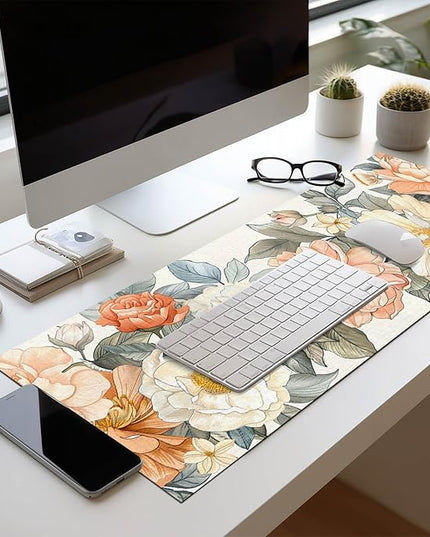 Floral XL Mouse Pad 31.5 x 11.8 Inch Gaming Mousepad Diatomite Large Keyboard Mouse Pad for Home and Office Desk Accessories with Elegant Botanical Bloom Artwork