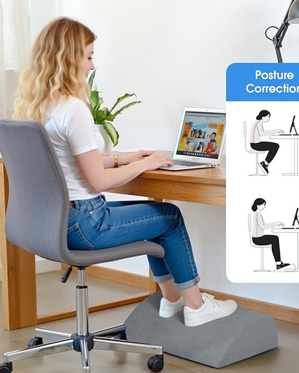 Foot Rest for Under Desk at Work - Non-Slip Foot Stool with 3 Adjustable Heights, Ergonomic Under Desk Footrest with Washable Cover for Desk, Home, Office, Car (Light Grey)