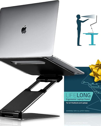Lifelong Ergonomic Adjustable Laptop Riser - Fits 10-17 Inch Laptops & MacBooks - Portable Desk Laptop Stand