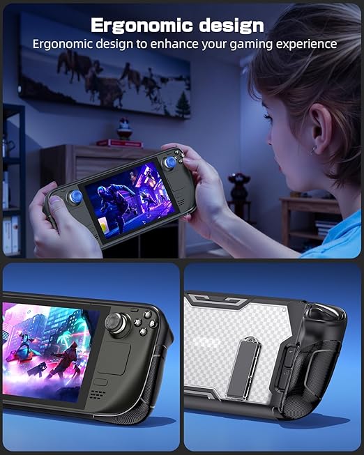 Accessories for Steam Deck & OLED, TPU Soft Cover with 3-Level Adjustable Magnetic Kickstand, Type C Adapter, 8 Thumb Grip Accessories for Steam Deck OLED with 2pcs HD Screen Protectors