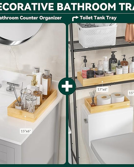 Bamboo Drawer Organizer for Kitchen & Bath, Extra Large Stackable Tray for Silverware, Toiletries & Utensils, 2 Pcs, 17" x 6" x 2" (Outer), 16.3" x 5.3" x 1.77" (Inner)