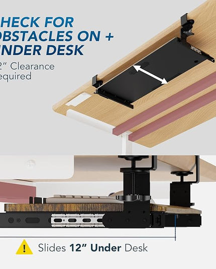 AX WABER Keyboard Tray Under Desk Pull Out with Extra Sturdy C Clamp Mount System, 27.3 (32.5 inch Including Clamps) x 11 Inch Slide-Out Platform Computer Drawer for Typing Vintage AX01WG02