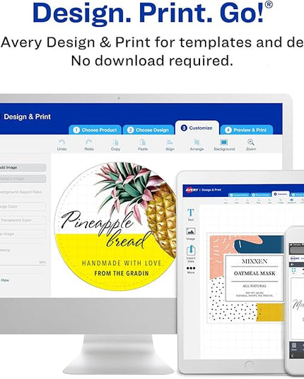 Avery Printable Durable White Barbell Labels, Sure Feed Technology, 0.5" x 2.5", Waterproof Labels, Laser & Pigment-Based Inkjet Compatible, 1125 Total