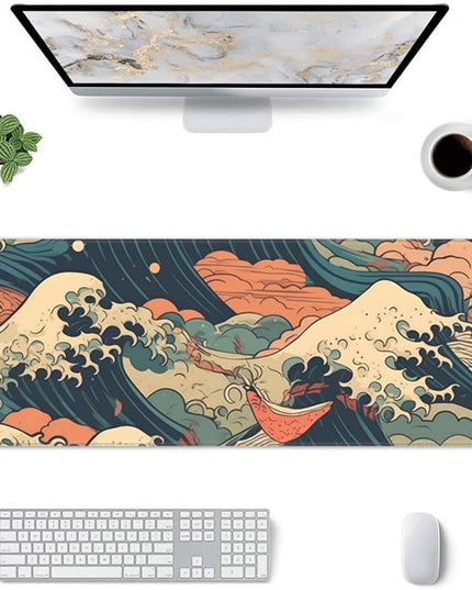 Vintage Japanese Wave Gaming Mouse Pad XL, Large Non Slip Rubber Mousepad, Stitched Edges Mouse Pads, Long Extended Mouse Pad,31.5'' X 11.8''