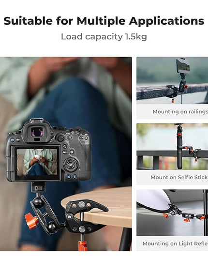 K&F CONCEPT Double Super Clamp Camera Mount with 1/4" Threads Metal Clamp for Chair, Pole, Tripod, Desk, Flag, Umbrella, Motorcycle Mount