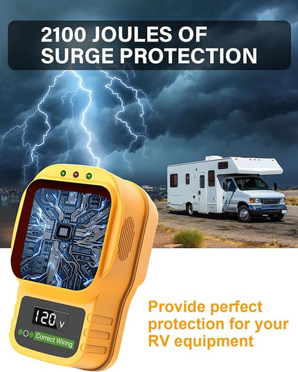 30 Amp RV Surge Protector with Display Screen, Real-Time Voltage Monitor, Circuit Analyzer, 30A Male to Female Plug, 2100 Joules Surge Protection, LED Indicator Lights for Camper & Travel Trailer