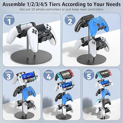 Kytok Gamer Gifts, Headset Stand 5 Tiers with Cable Organizer, Controller Stand Compatible with PS5/Xbox/Nintendo Switch/PS Portal/PS4, Headset Holder & Controller Holder for 10 Packs Controller