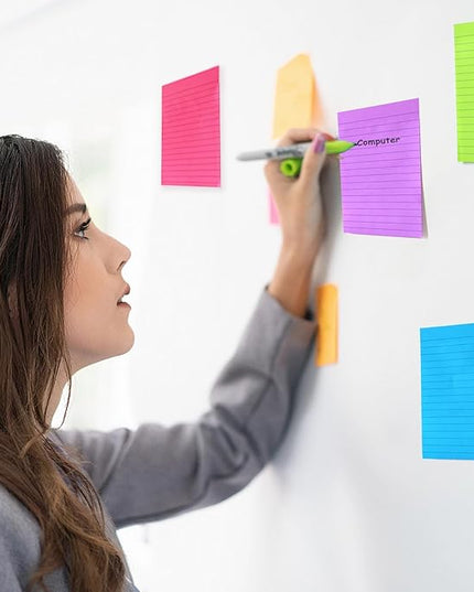 9 Pack Lined Sticky Notes 4x6 in Post Sticky Notes with Lines, 9 Bright Colors Self Sticky Notes Pad Its, Large Ruled Sticky Note for Office, Home, 35 Sheets/Pad