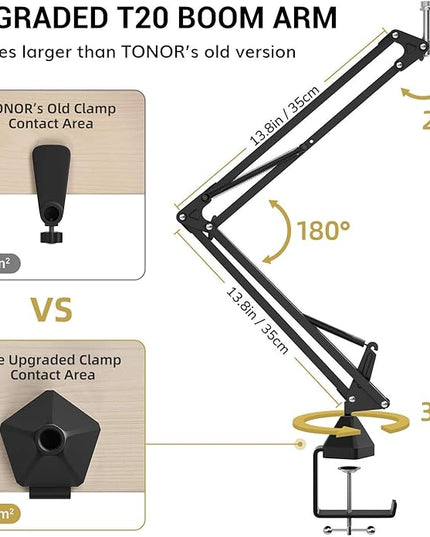 TONOR XLR Condenser Microphone, Professional Cardioid Studio Mic Kit with T20 Boom Arm, Shock Mount, Pop Filter for Recording, Podcasting, Voice Over, Streaming, Home Studio, YouTube (TC20)