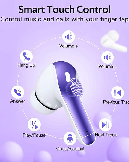TAGRY 2 Sets X08 Purple and Phantom Purple Bluetooth Headphones True Wireless Earbuds 60H Playback Ear Buds with Wireless Charging Case in-Ear Earbuds with Mic