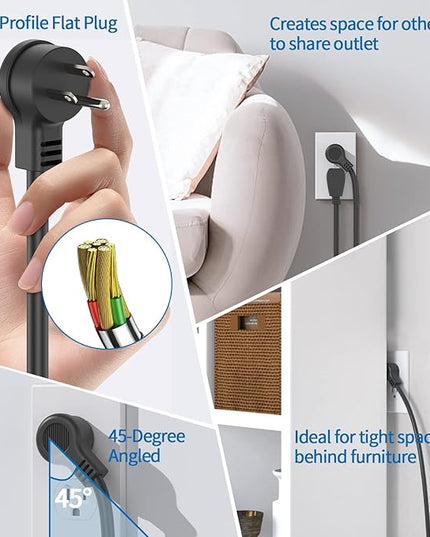 25 ft Extension Cord Flat Plug, NTONPOWER 8 Outlet Surge Protector Power Strip with 4 USB Ports(2 USB C), 15A Circuit Breaker, Wall Mount Surge Protector for Home, Office, Workbench or Garage,Black