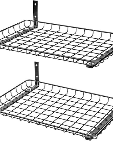 EVERHANGER Garage Wall Shelves 12x18 Inch, Wall Mounted Storage Shelf, Metal Shelf Rack, Heavy-Duty Shelf Organizer 2 Pack, Black
