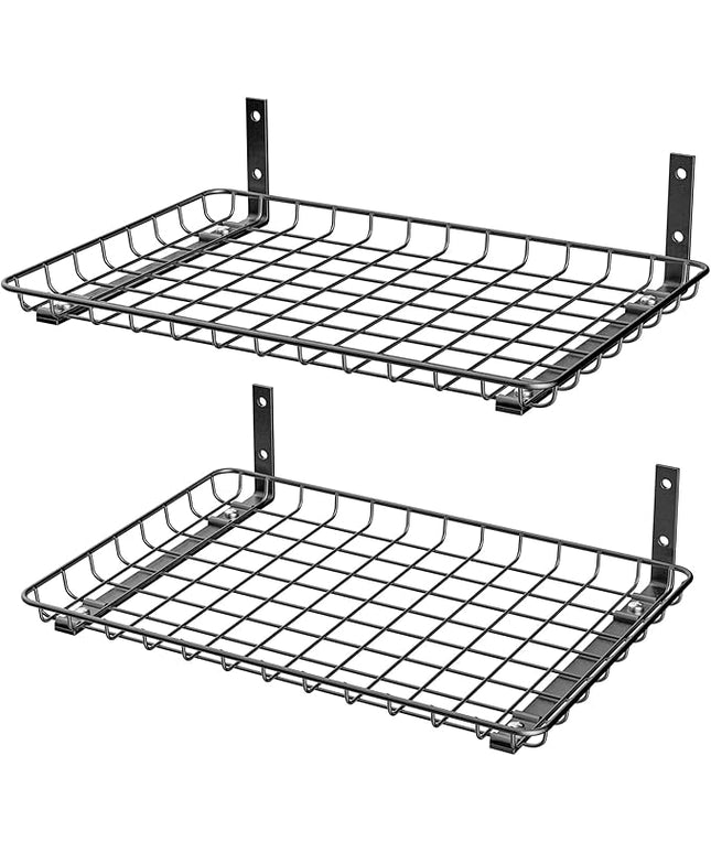 EVERHANGER Garage Wall Shelves 12x18 Inch, Wall Mounted Storage Shelf, Metal Shelf Rack, Heavy-Duty Shelf Organizer 2 Pack, Black