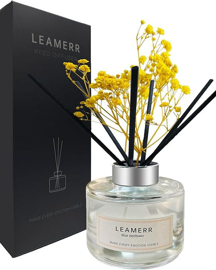LEAMERR Reed Diffuser Sets Home Fragrance Essential Oil Diffuser Blue Bellflower Scent- 7 oz (210 ml) Fragrance Oil Diffuser for Bedroom Bathroom Home Décor Includes Reed Diffuser Sticks Scented Oils
