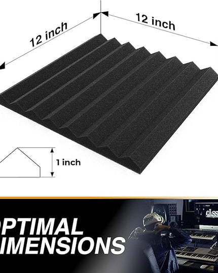12 Pack Self-Adhesive Acoustic Panels 1 X 12 X 12 Inches - Acoustic Foam - Studio Foam Wedges - High Density Panels - Soundproof Wedges - Charcoal
