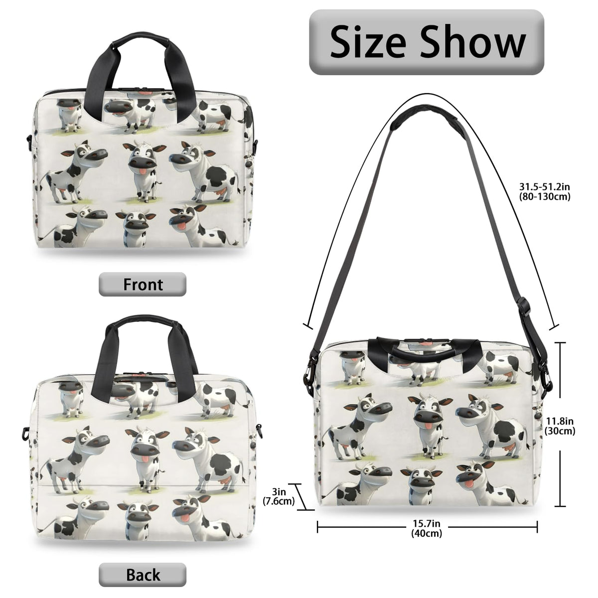 Adornori Cow Farm Animal Laptop Bag 15.6 Inch Waterproof Laptop Sleeve Case with Shoulder Straps Computer Case Cover Slim Briefcase for Men and Women